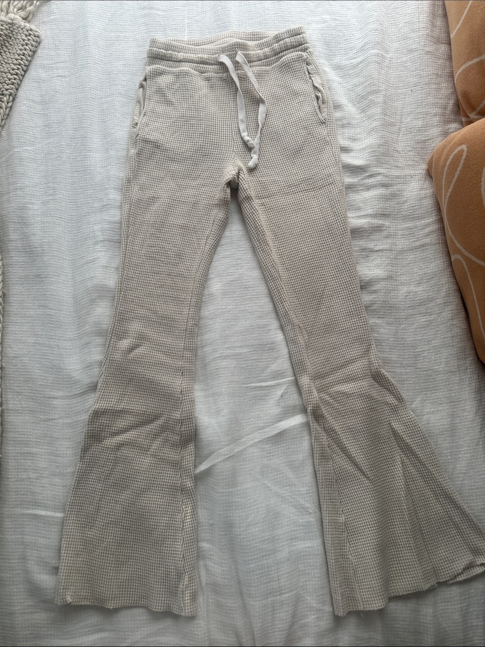 American Eagle Outfitters Beige Waffle-Knit Flare Joggers